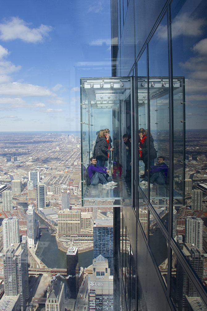 One of the three 'Skydecks' on the 103rd floor of the Willis (Sears) Tower in Chicago.  The advertising said these are retractable, which makes them even more amazing.